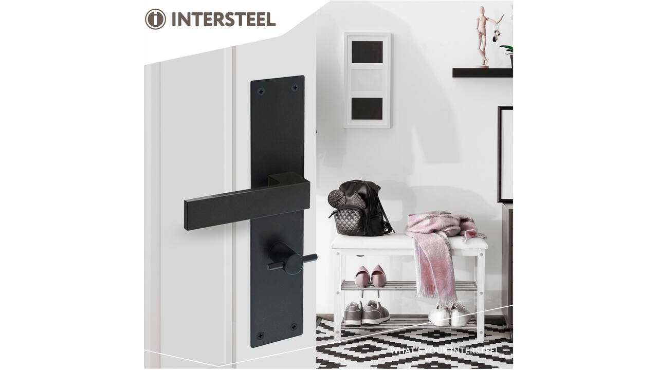 Deurkruk Amsterdam met schild rechthoekig 250x55x2mm wc 63/8mm structuur zwart