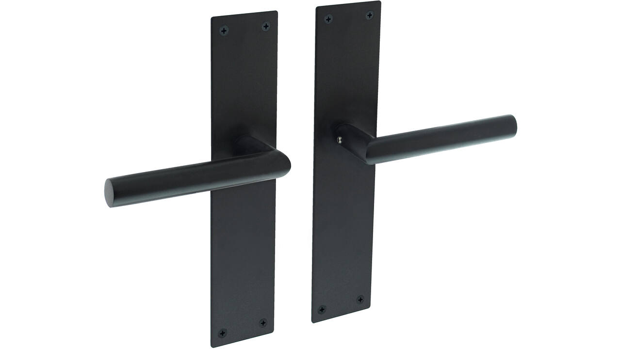 Deurkruk Jura met schild rechthoekig 250x55x2mm blind structuur zwart