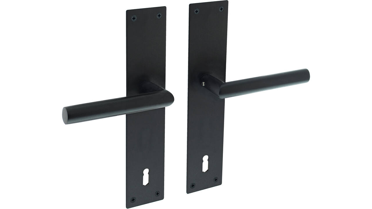 Deurkruk Jura met schild rechthoekig 250x55x2mm sleutelgat 110mm structuur zwart