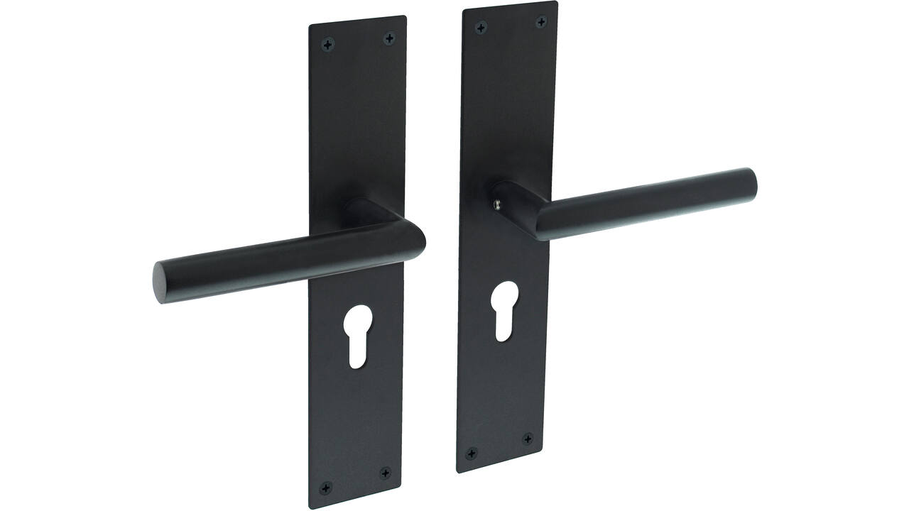 Deurkruk Jura met schild rechthoekig 250x55x2mm profielcilindergat 55mm structuur zwart