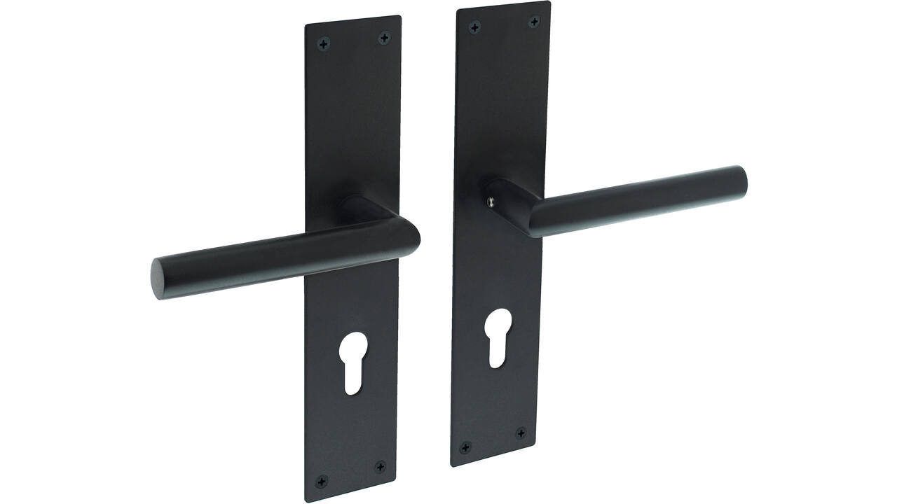 Deurkruk Jura met schild rechthoekig 250x55x2mm profielcilindergat 72mm structuur zwart