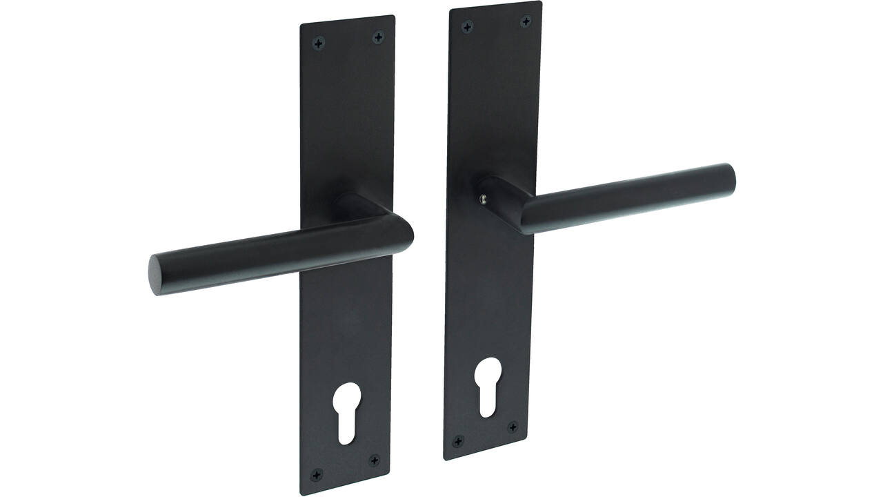 Deurkruk Jura met schild rechthoekig 250x55x2mm profielcilindergat 110mm structuur zwart