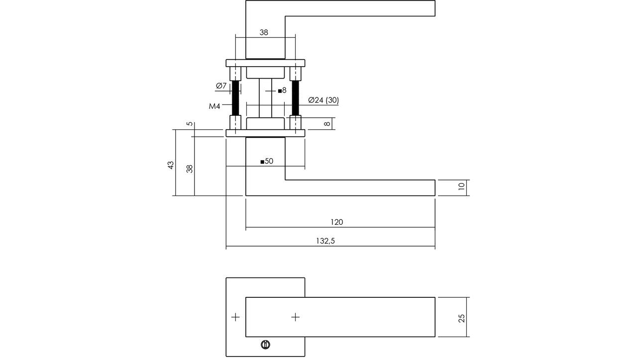 Deurkruk Amsterdam met rozet verdekt 50x50x5mm met nokken structuur zwart