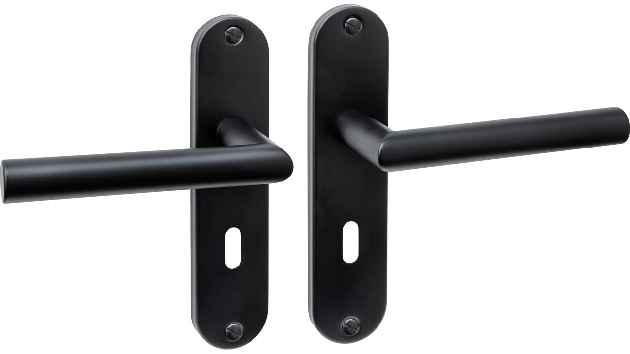 Deurkruk Jura basic op schild ovaal 185x41mm sleutelgat 56mm zwart