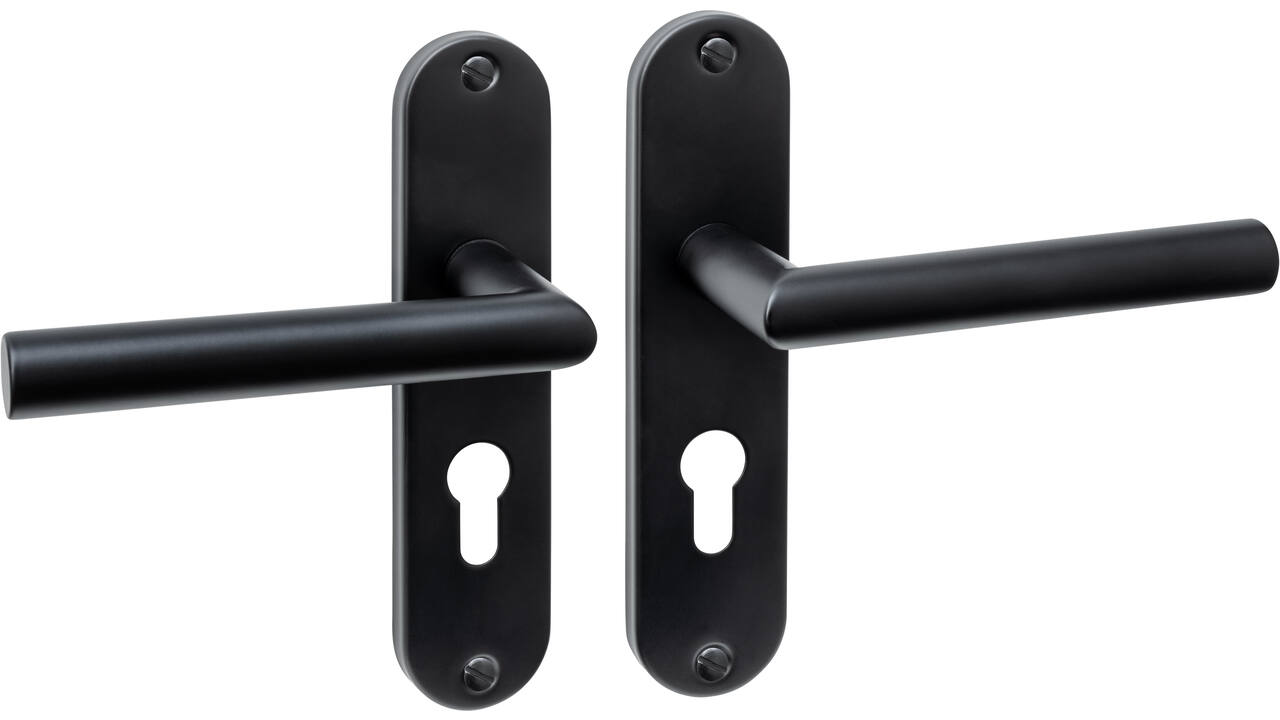 Deurkruk Jura basic op schild ovaal 185x41mm profielcilindergat 55mm zwart