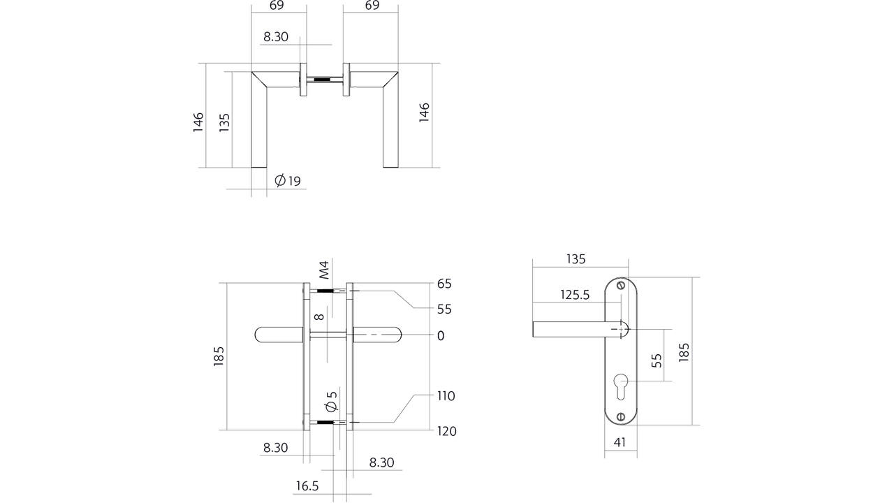 Deurkruk Jura basic op schild ovaal 185x41mm profielcilindergat 55mm zwart