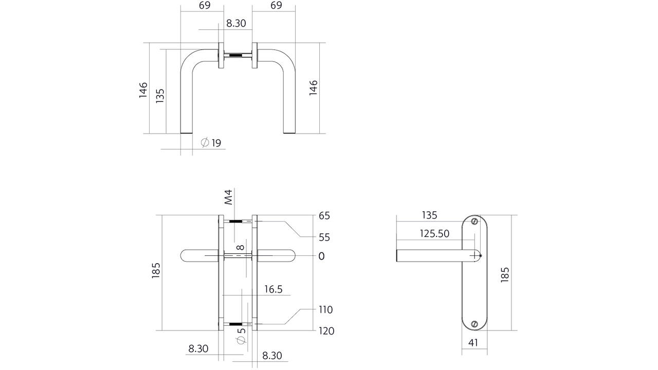 Deurkruk Luzern basic op schild ovaal 185x41mm blind zwart
