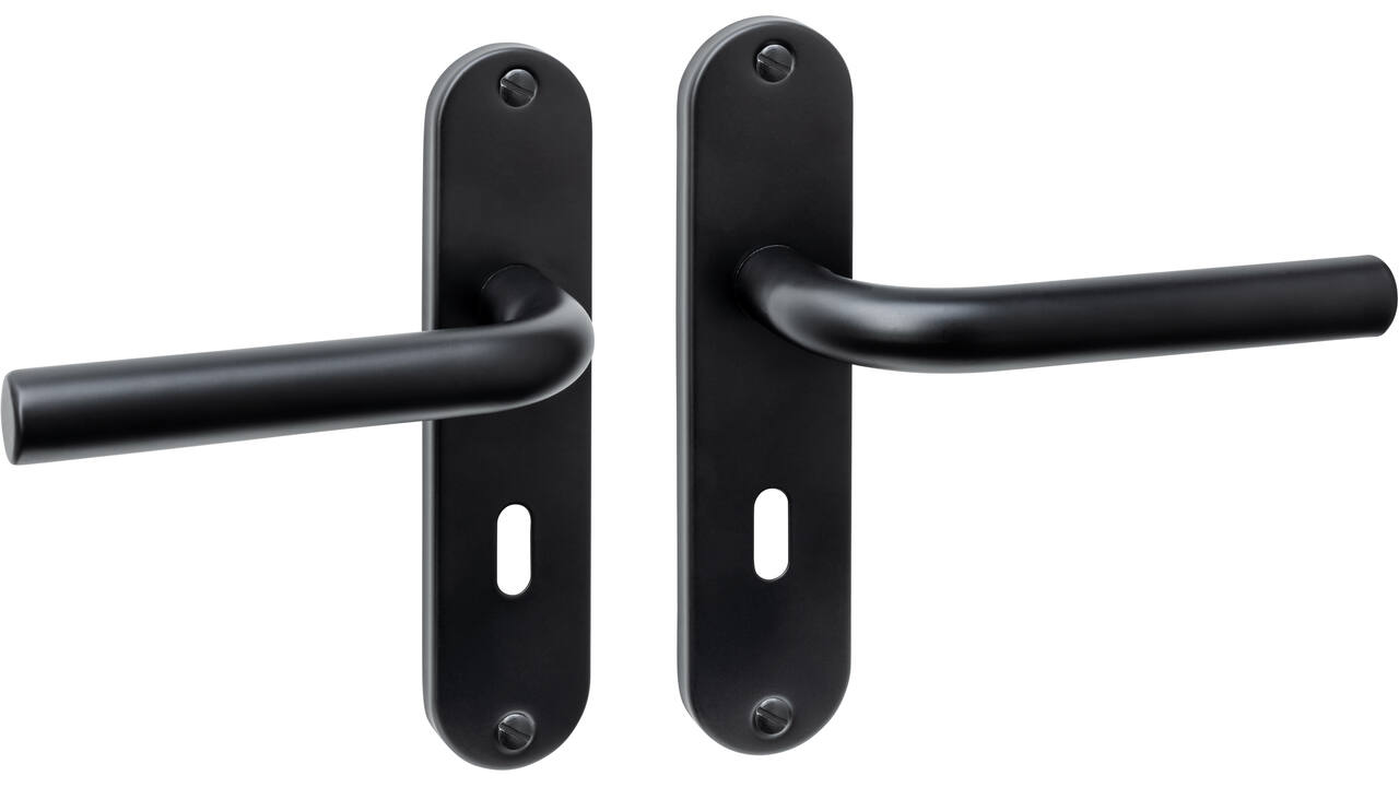 Deurkruk Luzern basic op schild ovaal 185x41mm sleutelgat 56mm zwart