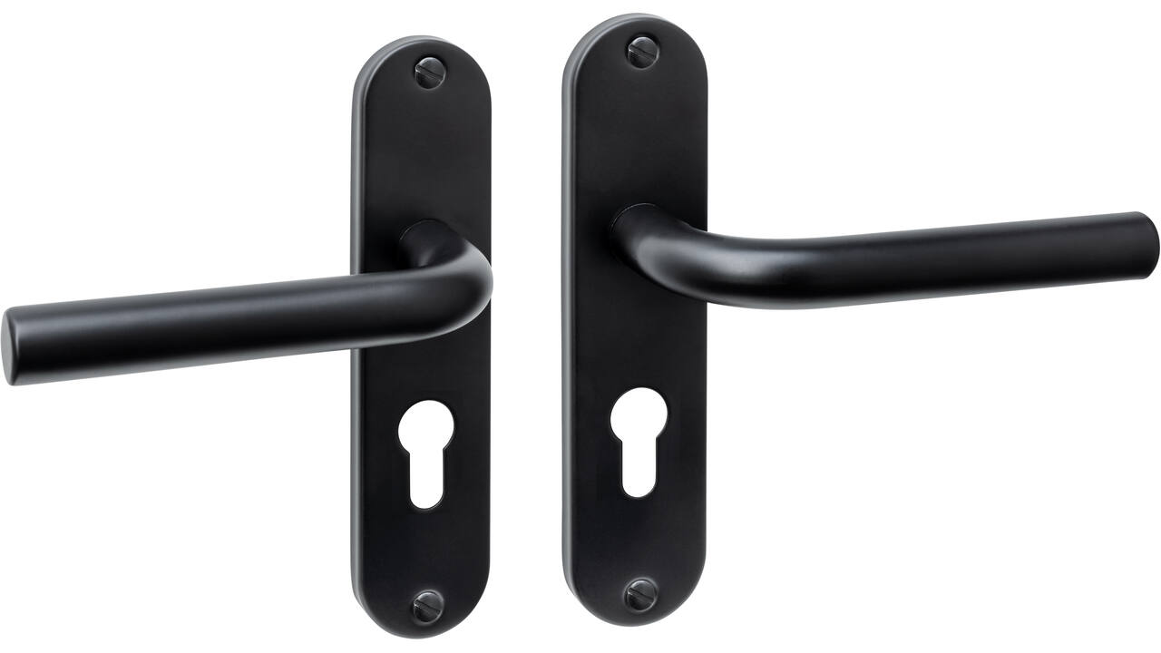 Deurkruk Luzern basic op schild ovaal 185x41mm profielcilindergat 55mm zwart