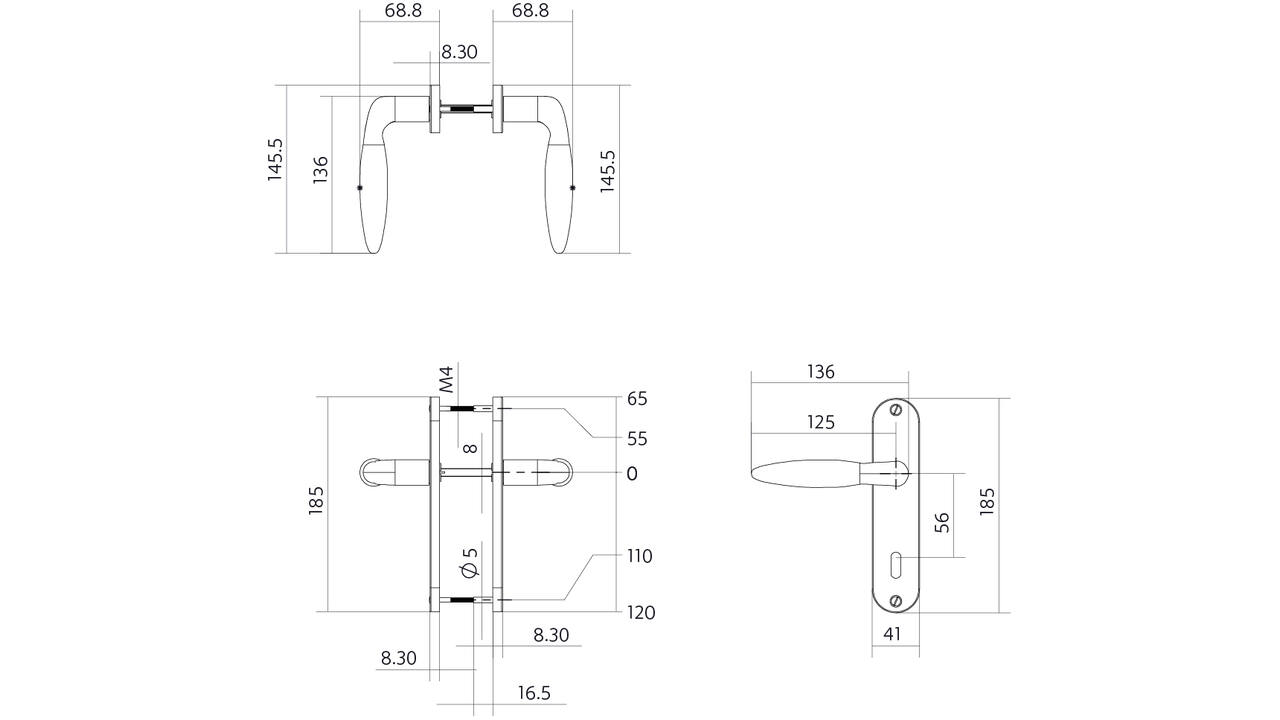 Deurkruk Jupiter basic op schild ovaal 185x41mm sleutelgat 56mm zwart