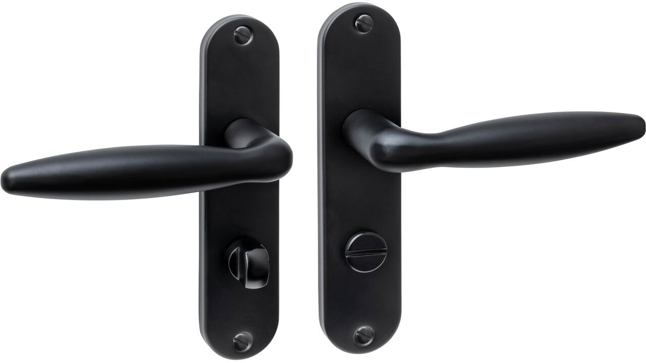 Deurkruk Jupiter basic op schild ovaal 185x41mm wc 63/8 zwart