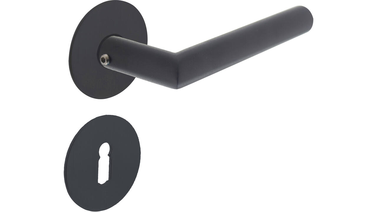 Deurkruk Jura met rozet zelfklevend ø55x2mm en sleutelrozetten structuur zwart