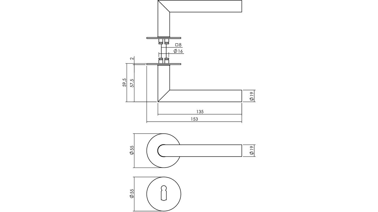 Deurkruk Jura met rozet zelfklevend ø55x2mm en sleutelrozetten structuur zwart