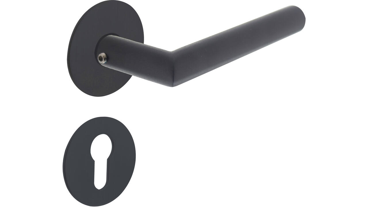 Deurkruk Jura met rozet zelfklevend ø55x2mm en cilinderrozetten structuur zwart