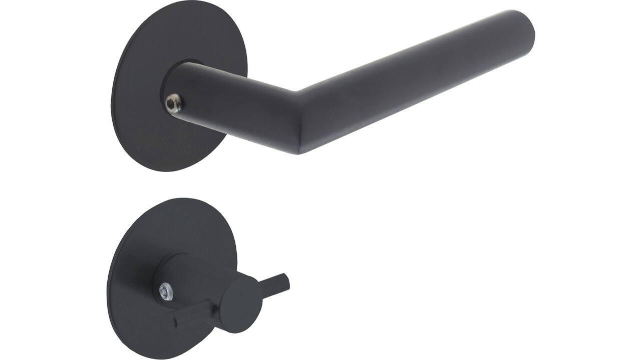 Deurkruk Jura met rozet zelfklevend ø55x2mm en WC-sluiting met stift 8x8mm structuur zwart