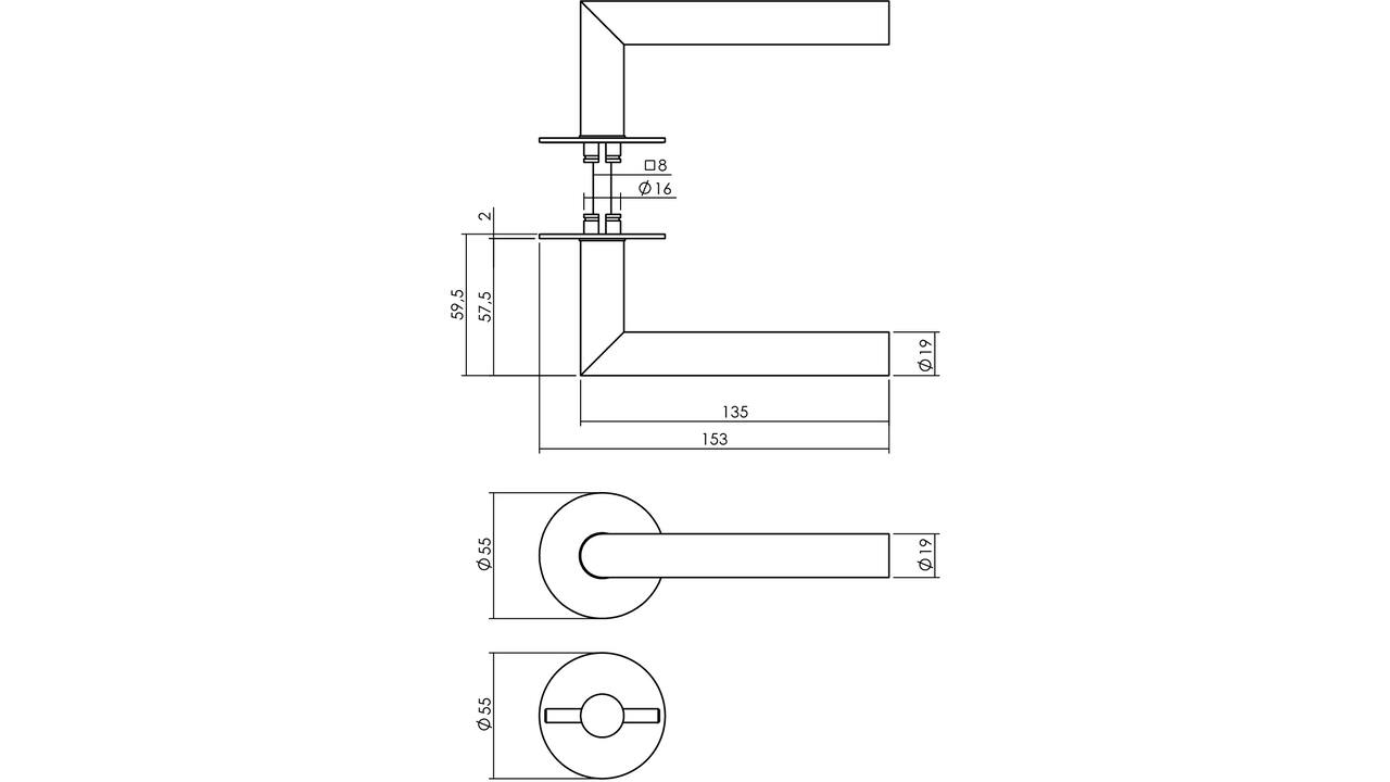 Deurkruk Jura met rozet zelfklevend ø55x2mm en WC-sluiting met stift 8x8mm structuur zwart