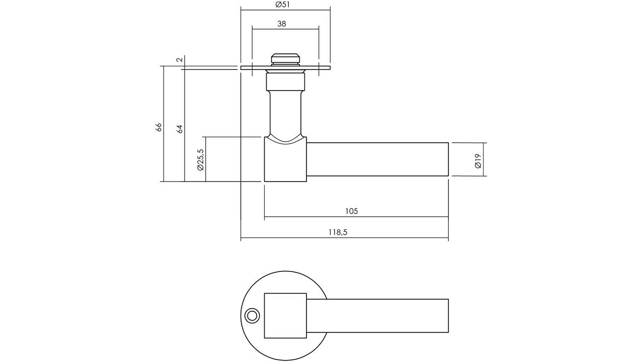 Gatdeel L recht met rozet Ø51x2mm structuur zwart