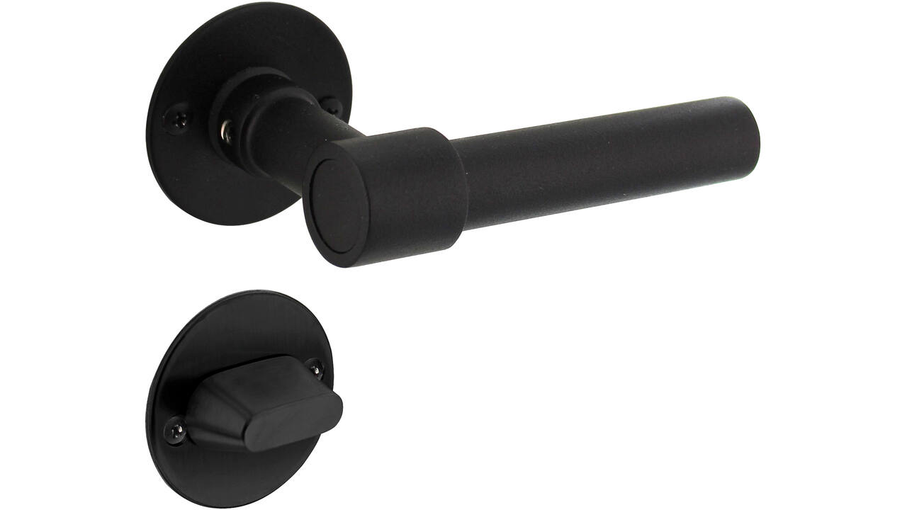 Deurkruk L/L recht met rozet Ø51x2mm en WC-sluiting met stift 8x8mm structuur zwart