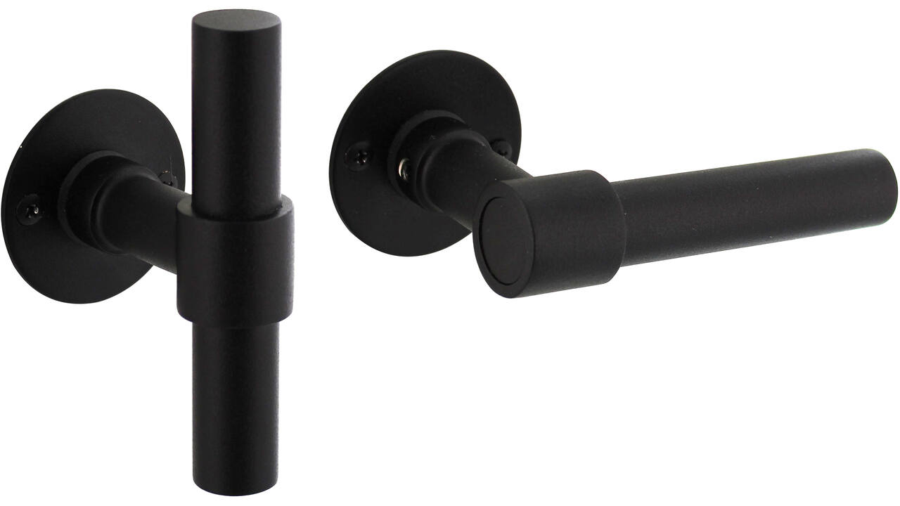 Deurkruk L/T recht met rozet Ø51x2mm structuur zwart