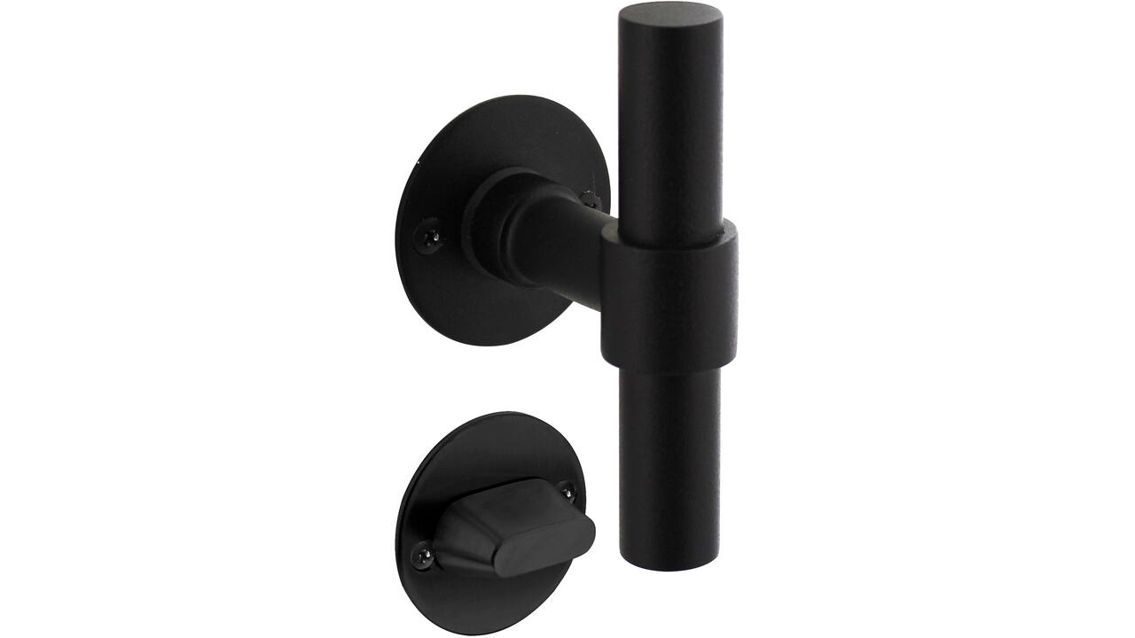 Deurkruk L/T recht met rozet Ø51x2mm en WC-sluiting met stift 8x8mm structuur zwart