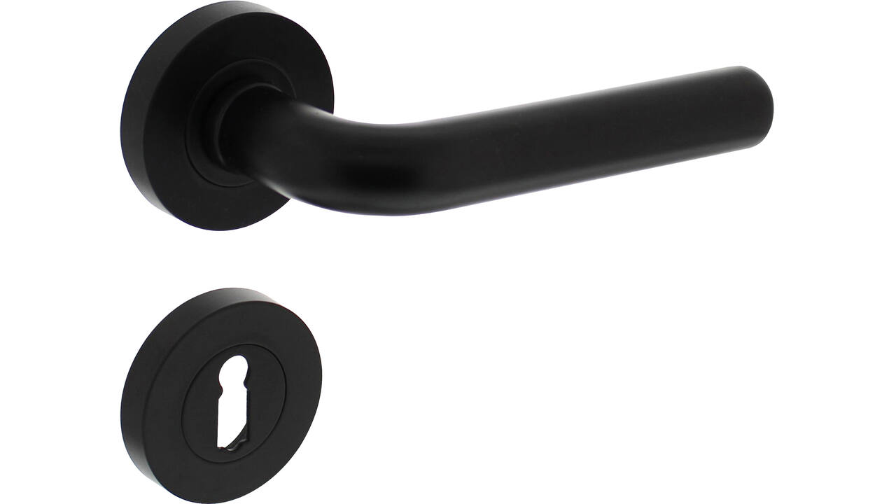 Deurkruk Agatha op rozet verdekt ø52x10mm met nokken en sleutelrozetten zwart