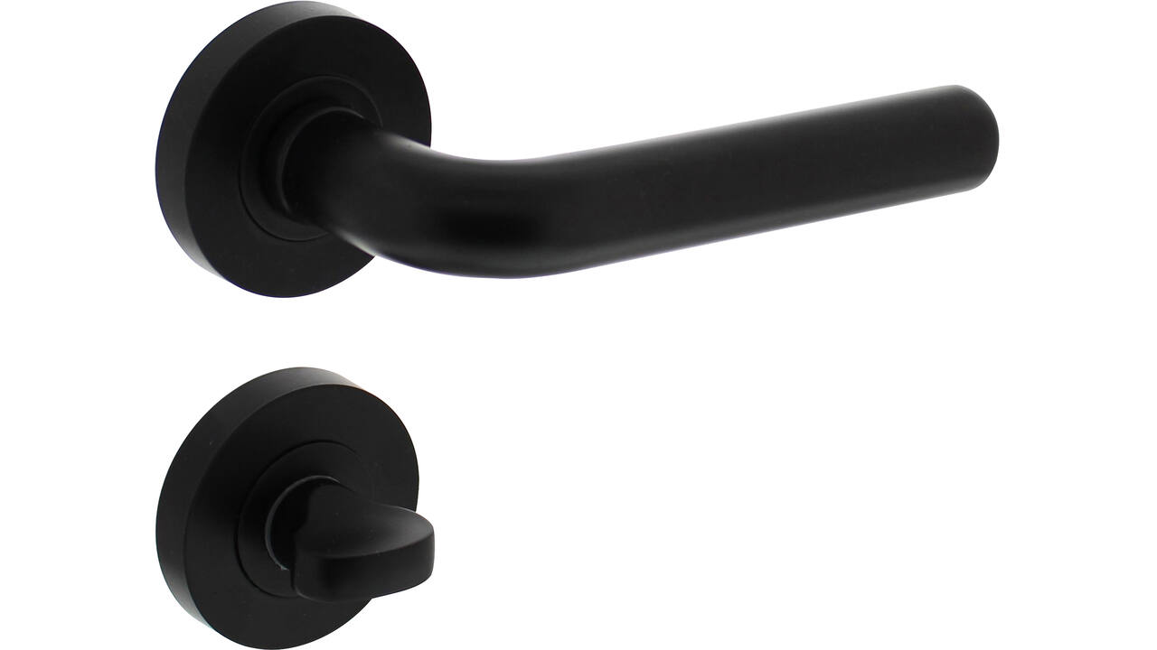 Deurkruk Agatha op rozet verdekt ø52x10mm met nokken en WC-sluiting met stift 8x8mm zwart