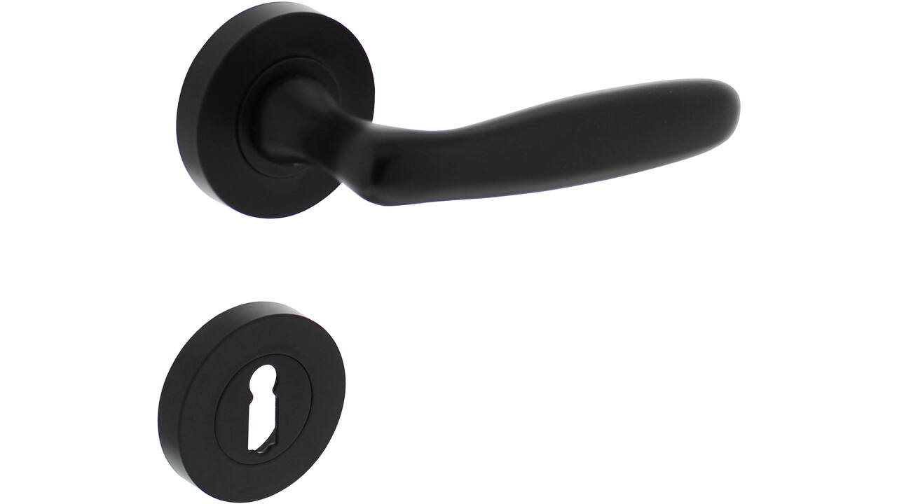 Deurkruk Bjorn op rozet verdekt ø52x10mm met nokken en sleutelrozetten zwart