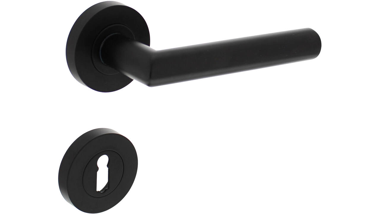 Deurkruk Bastian op rozet verdekt ø52x10mm met nokken en sleutelrozetten zwart