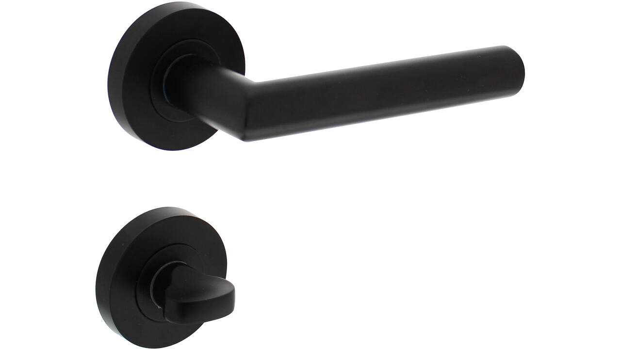 Deurkruk Bastian op rozet verdekt ø52x10mm met nokken en WC-sluiting met stift 8x8mm zwart