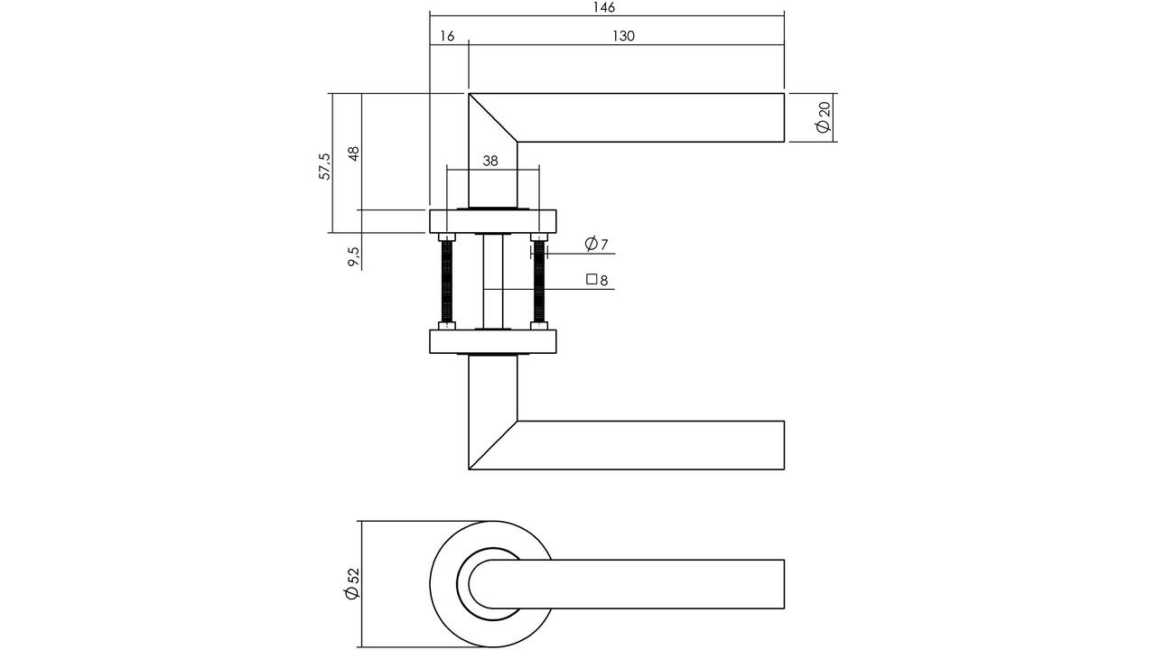 Set toiletslot 63/8mm zwart met deurkruk Bastian op rozet ø52x10mm en WC-sluiting zwart