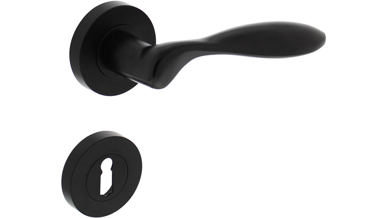 Deurkruk George op rozet verdekt ø52x10mm met nokken en sleutelrozetten zwart