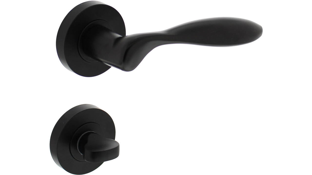Deurkruk George op rozet verdekt ø52x10mm met nokken en WC-sluiting met stift 8x8mm zwart