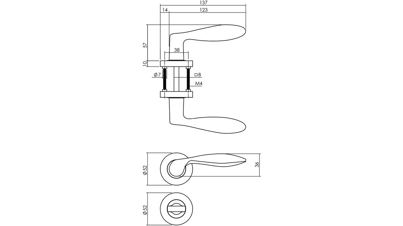 Deurkruk George op rozet verdekt ø52x10mm met nokken en WC-sluiting met stift 8x8mm zwart