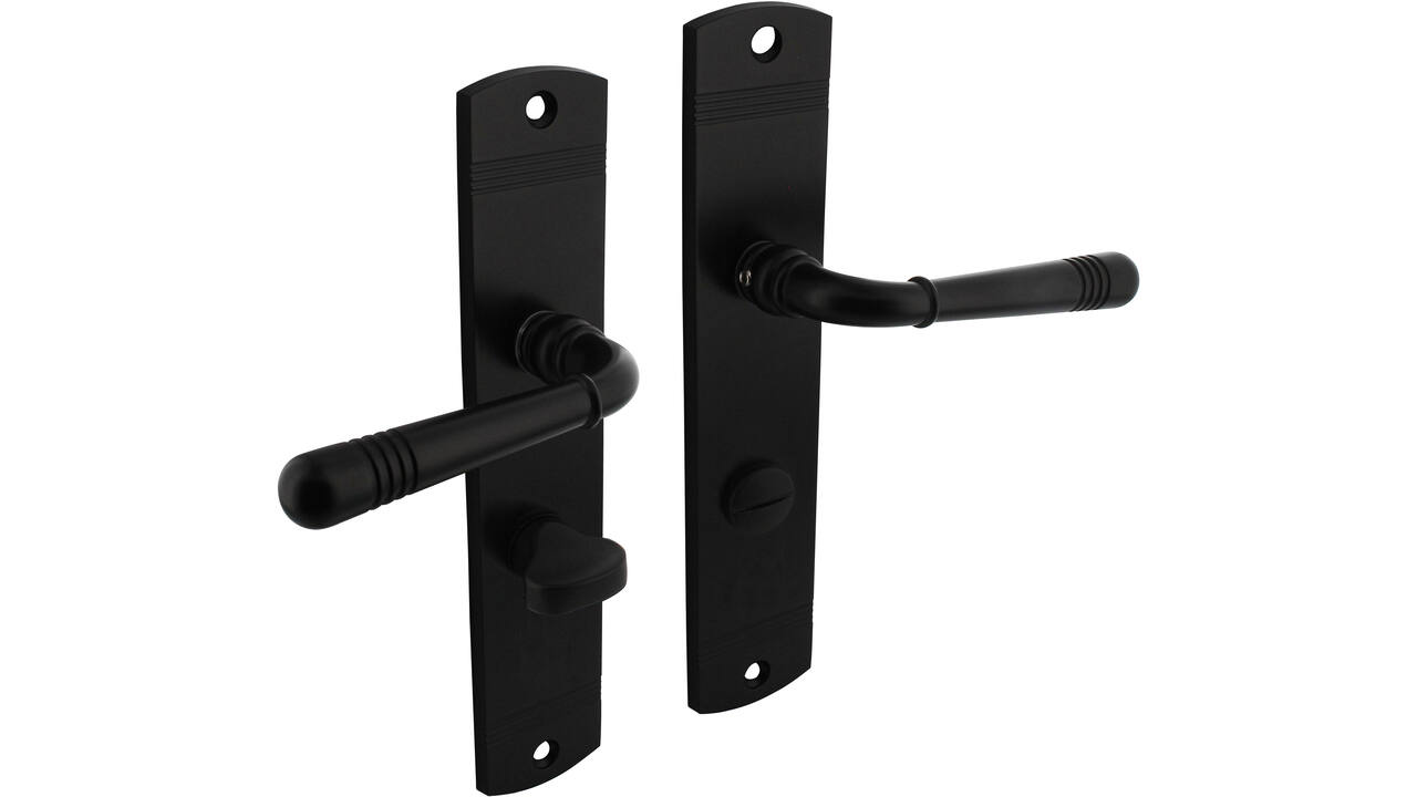 Deurkruk Helena op schild afgerond 235x45mm wc 63/8mm zwart