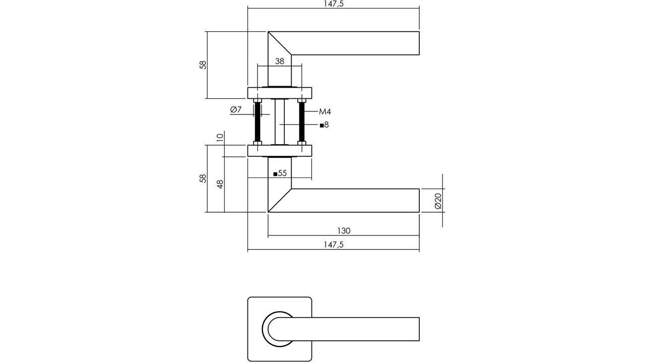 Deurkruk Bastian op rozet 55x55x10mm met nokken zwart