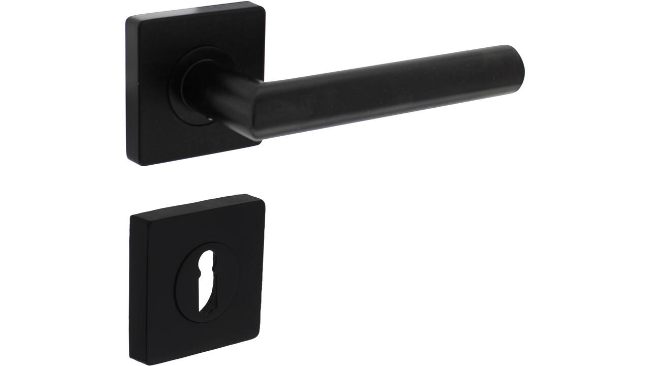 Deurkruk Bastian op rozet 55x55x10mm met nokken en sleutelrozetten zwart