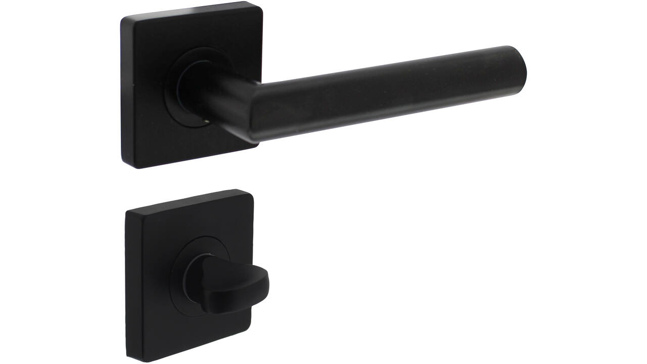Deurkruk Bastian op rozet 55x55x10mm met nokken en WC-sluiting met stift 8x8mm zwart