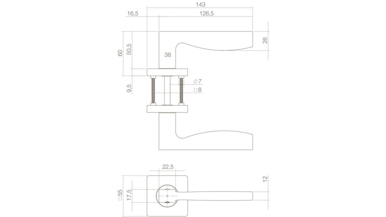 Deurkruk Apollo op rozet verdekt 55x55x10mm met nokken zwart