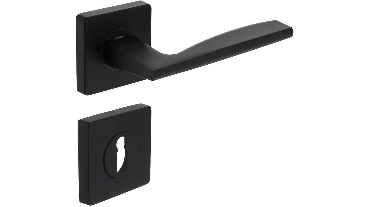 Deurkruk Apollo op rozet verdekt 55x55x10mm met nokken en sleutelrozetten zwart