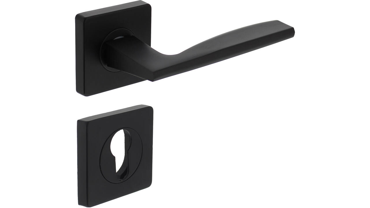 Deurkruk Apollo op rozet verdekt 55x55x10mm met nokken en cilinderrozetten zwart