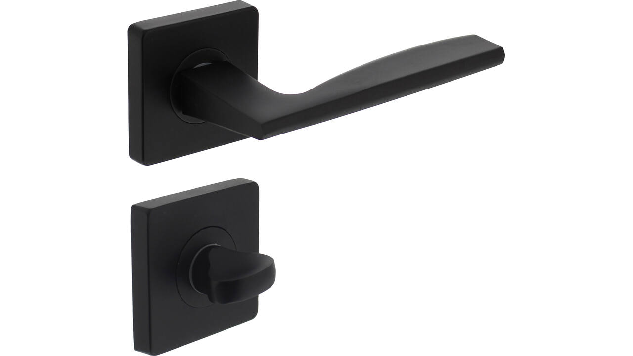 Deurkruk Apollo op rozet verdekt 55x55x10mm met nokken en WC-sluiting met stift 8x8mm zwart