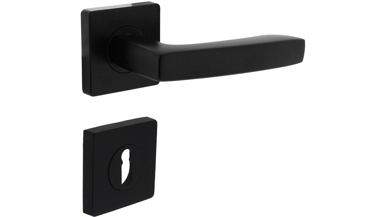 Deurkruk Minos op rozet verdekt 55x55x10mm met nokken en sleutelrozetten zwart