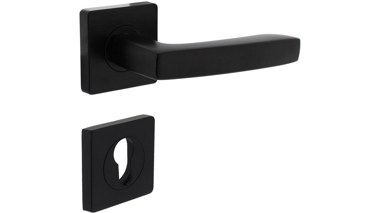 Deurkruk Minos op rozet verdekt 55x55x10mm met nokken en cilinderrozetten zwart
