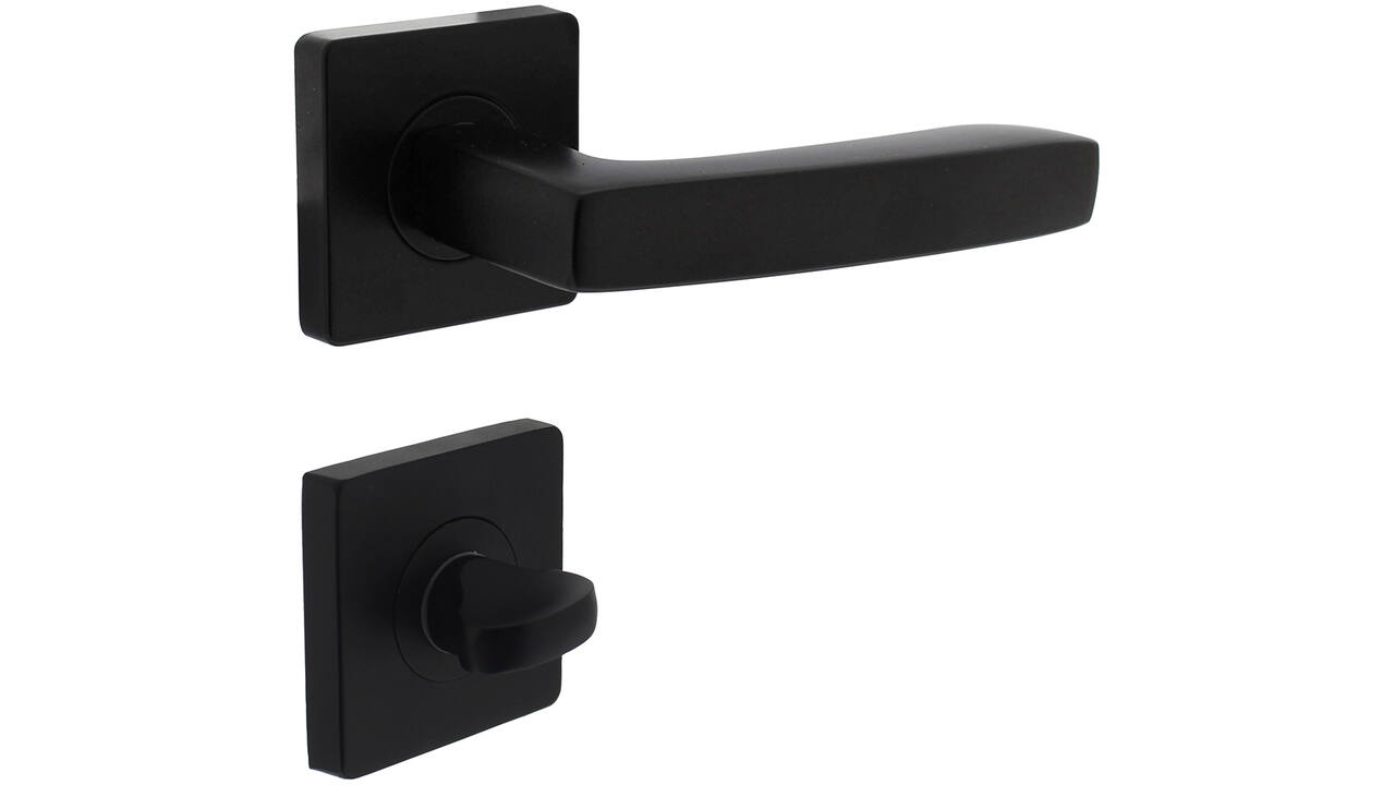 Deurkruk Minos op rozet verdekt 55x55x10mm met nokken en WC-sluiting met stift 8x8mm zwart
