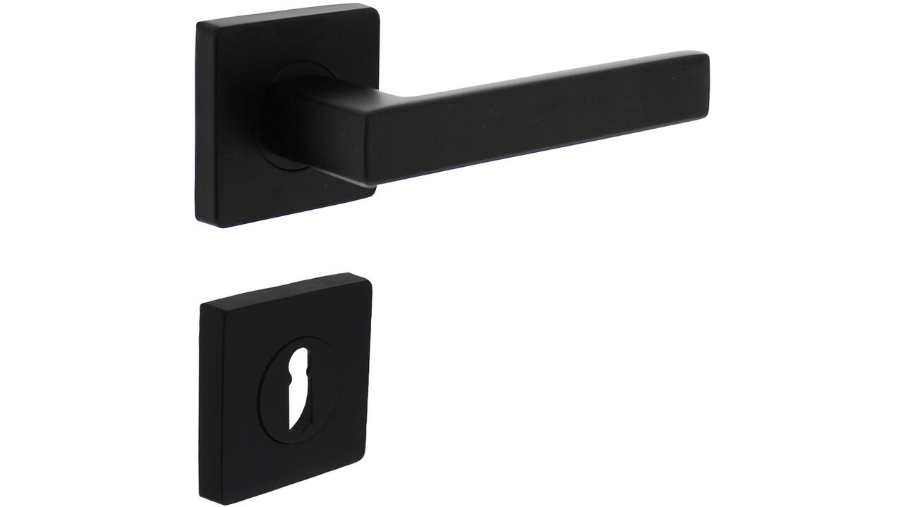 Deurkruk Hera op rozet verdekt 55x55x10mm met nokken en sleutelrozetten zwart