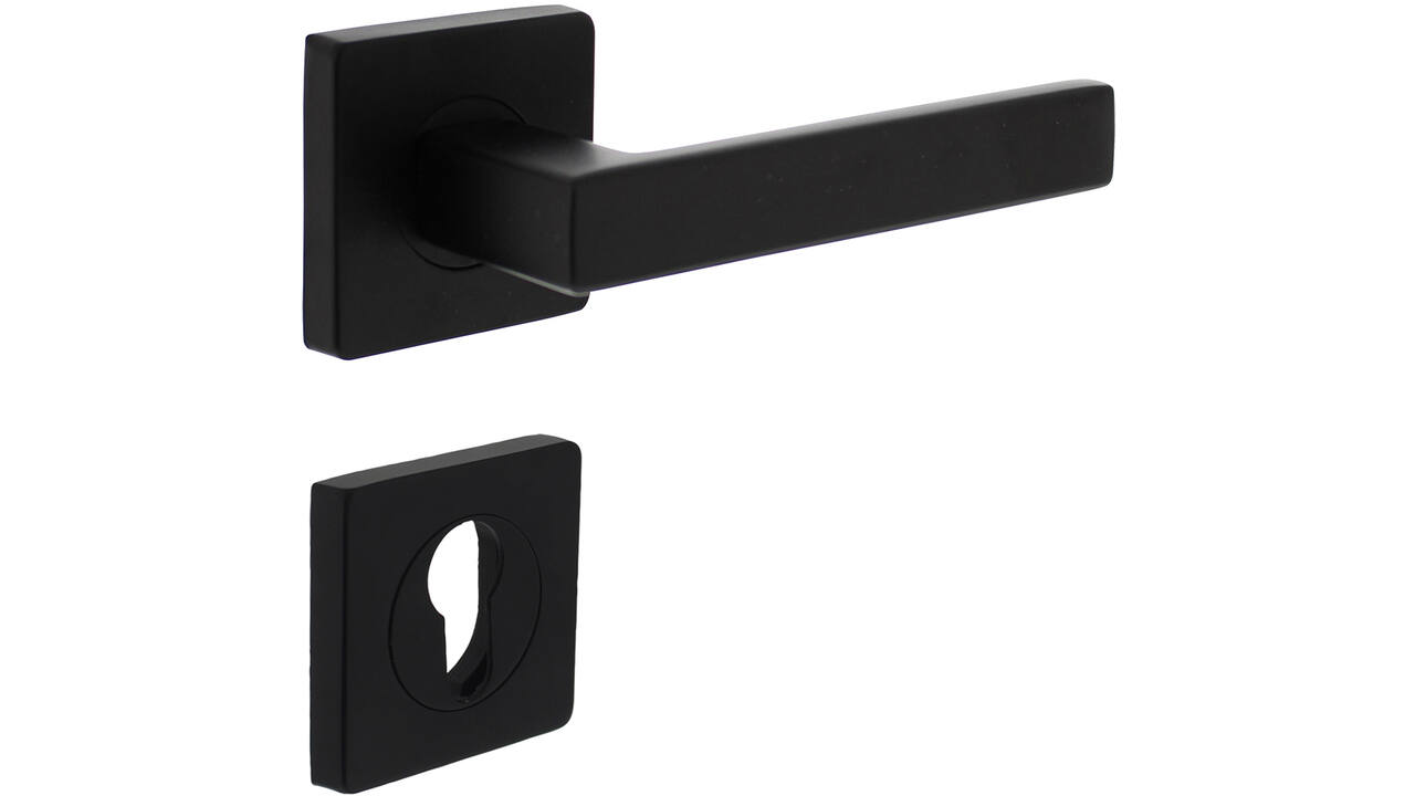 Deurkruk Hera op rozet verdekt 55x55x10mm met nokken en cilinderrozetten zwart
