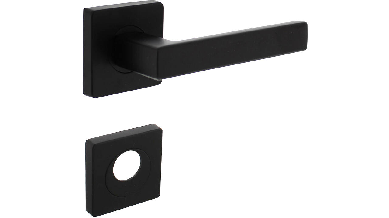 Deurkruk Hera op rozet verdekt 55x55x10mm met nokken en rondcilinderrozetten zwart