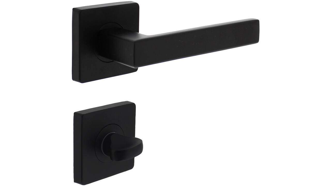 Deurkruk Hera op rozet verdekt 55x55x10mm met nokken en WC-sluiting met stift 8x8mm zwart