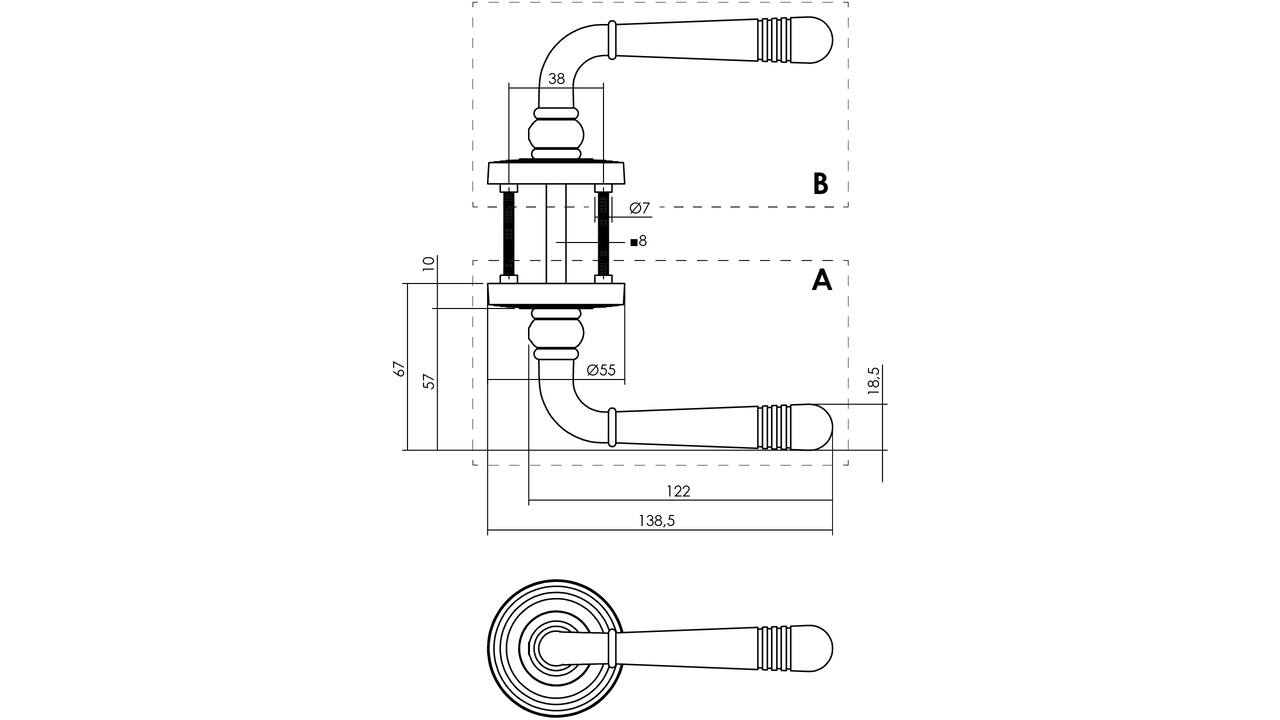 Gatdeel links Helena op rozet verdekt met rillen ø55x10mm met nokken zwart