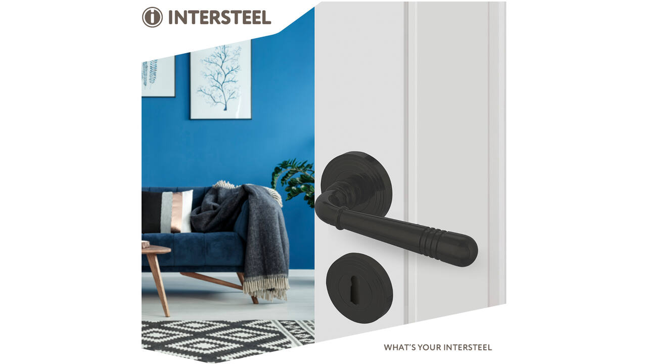 Deurkruk Helena op rozet verdekt met rillen ø55x10mm met nokken en sleutelrozetten zwart